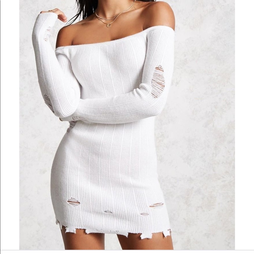Forever 21 Ribbed And Distressed Mini Dress Size:M